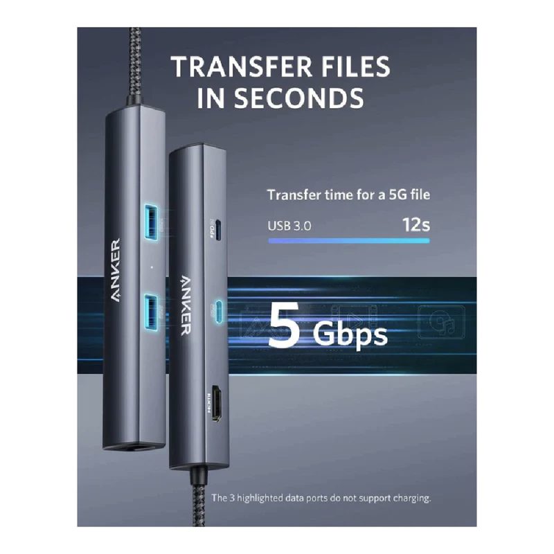 Anker Usb C Hub  6-In-1 65w, 4k Hdmi, 1gbps Ethernet, 1 Usb-C Power Delivery,1 Usb-C Data, 2 Usb 3.0 - Image 4