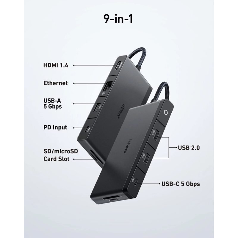 Anker 552 Usb-C Hub (9-In-1) 100w Power Delivery,4k 30hz Hdmi, 4usb-C, Usb-A Data,Ethernet, Sd/Micro - Image 2