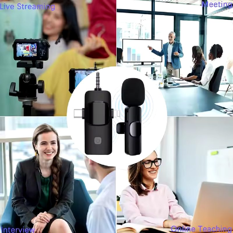 Microfono Inalambrico Para Entrevistas, Lavalier Con Clip, 3 En 1,Tipo C, Iphone, Y 3.5 Jack - Image 3