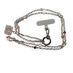 Cadena Larga Plateada Con Flor Para Telefono