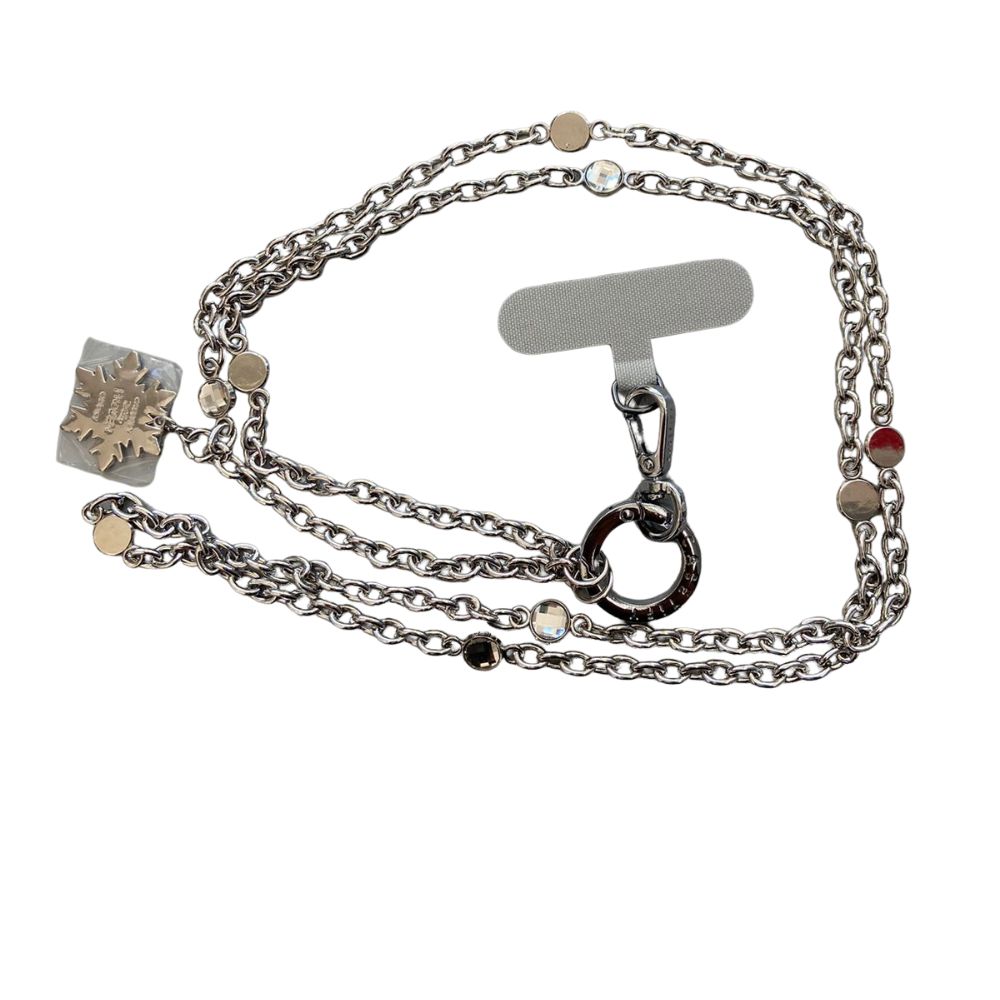 Cadena Larga Plateada Con Flor Para Telefono