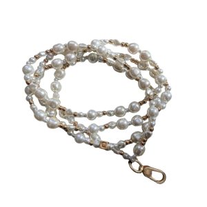 Cadena Larga Perlas Blancas Con Dorado Para Telefono