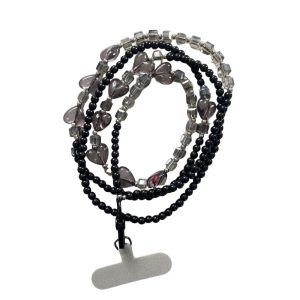 Cadena Larga Negra Con Corazones Para Telefono
