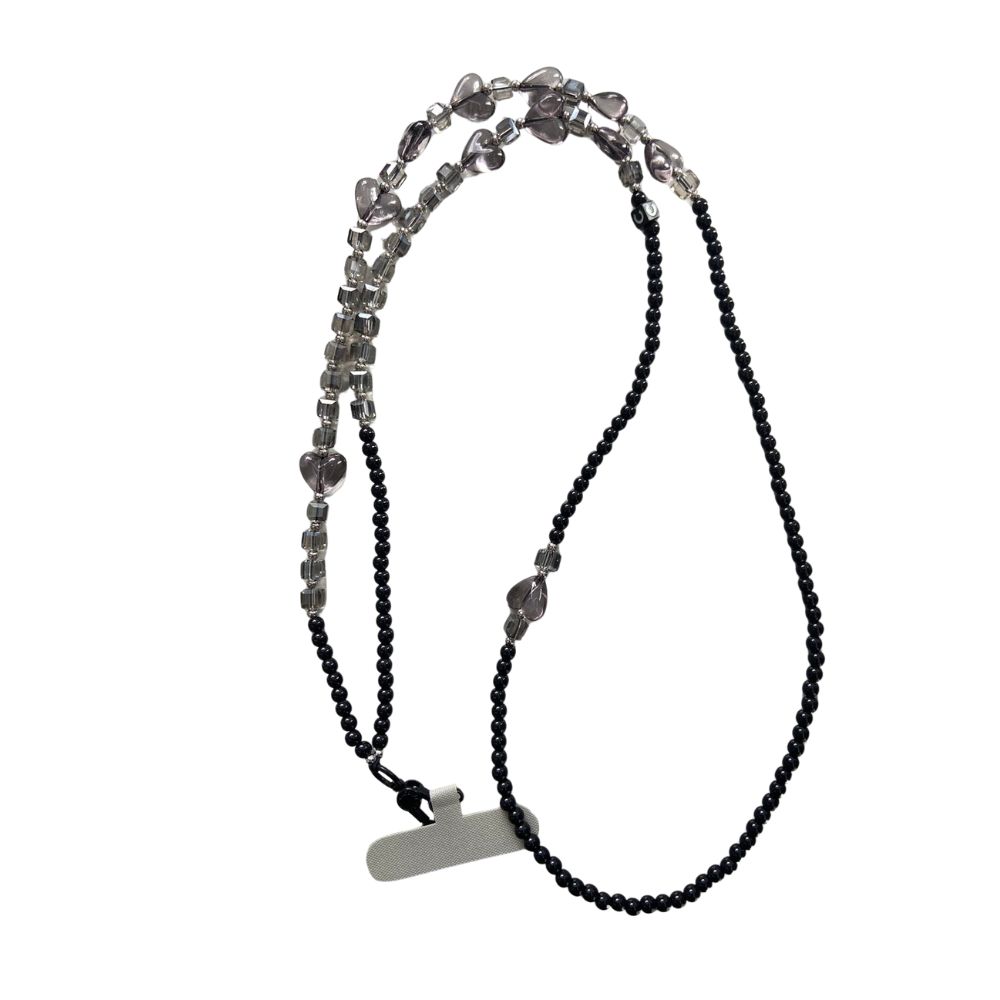 Cadena Larga Negra Con Corazones Para Telefono - Image 2