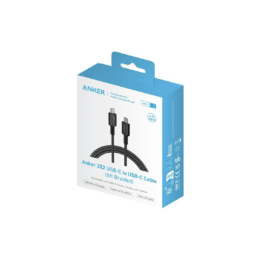 Anker 322 Usb-C To Usb-C Cable, 6 Pies /2m Trenzado Negro Mfi A81f6h11-1 - Imagen 3